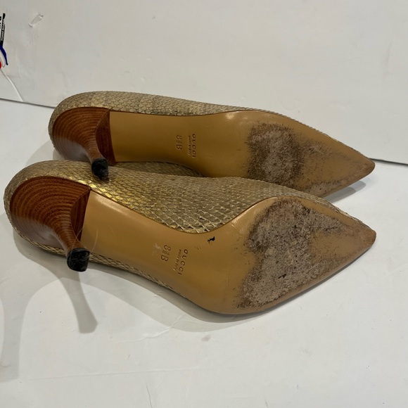 Gucci Snake Neutral Cream Pointed Toe Stacked Heel - Picture 6 of 6